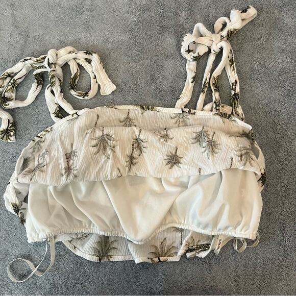 Forever 21 White Palm Tree Crop Top Tie Strap Summer Resort Beachwear Sz Small - Picture 7 of 9